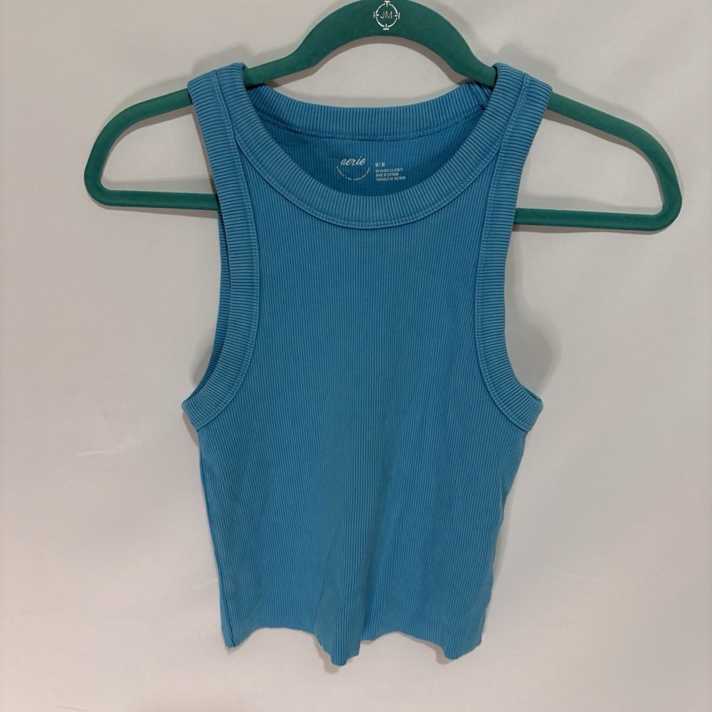 Aerie Women’s Blue Ribbed Knit Sleeveless Round Neck Tank Top Regular Size M NWT